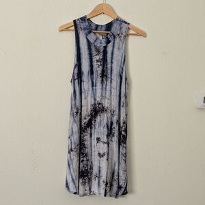 Madeline Sparklestein Tie Dye Sleeveless Swing Dress, Size Med, Blue White USA
